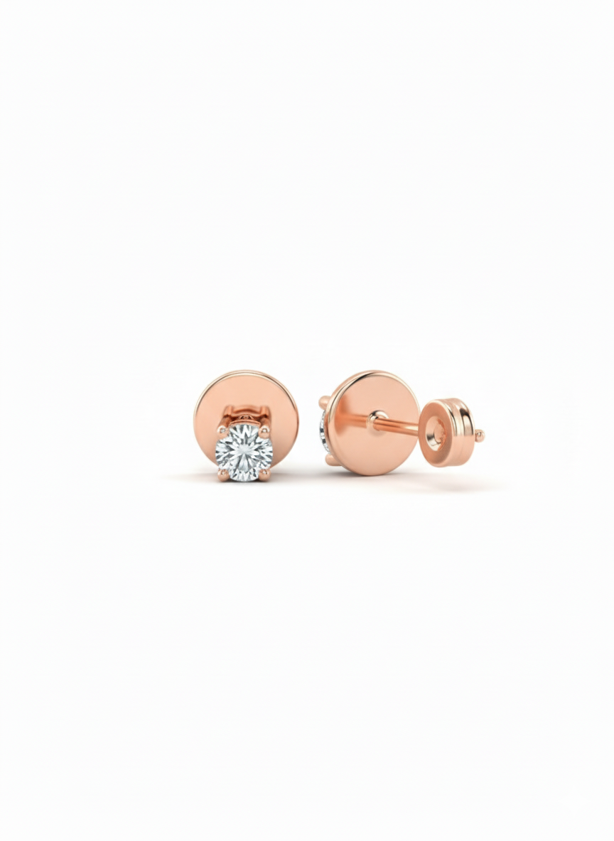 “Rosé Moonlight Solitaire” 18K Rose Gold Rhodium Plated Diamond Stud Studs