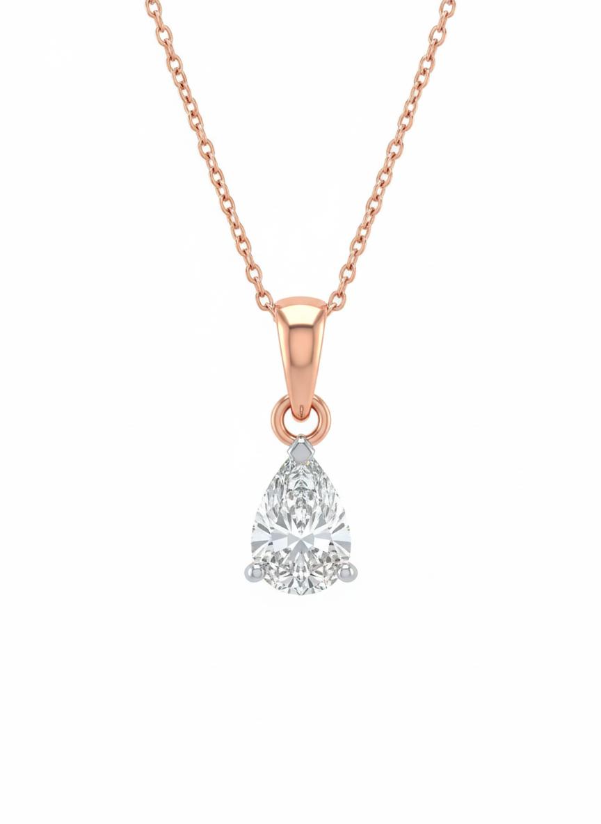 Rosé Tear Lab Grown Solitaire Pendant in 18K Rhodium Plated Rose Gold