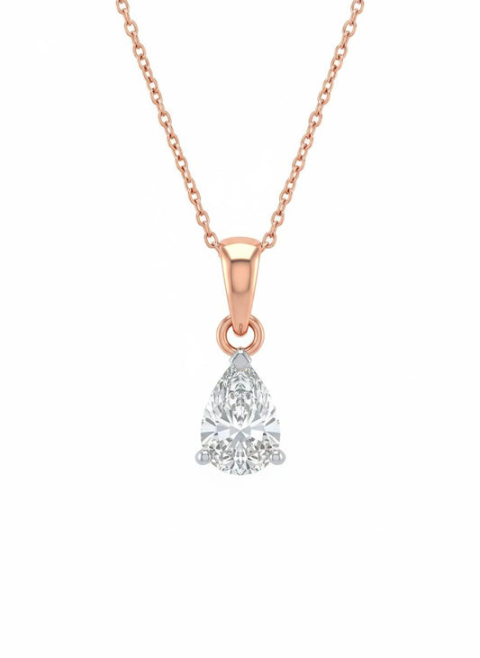 Rosé Tear Lab Grown Solitaire Pendant in 18K Rhodium Plated Rose Gold