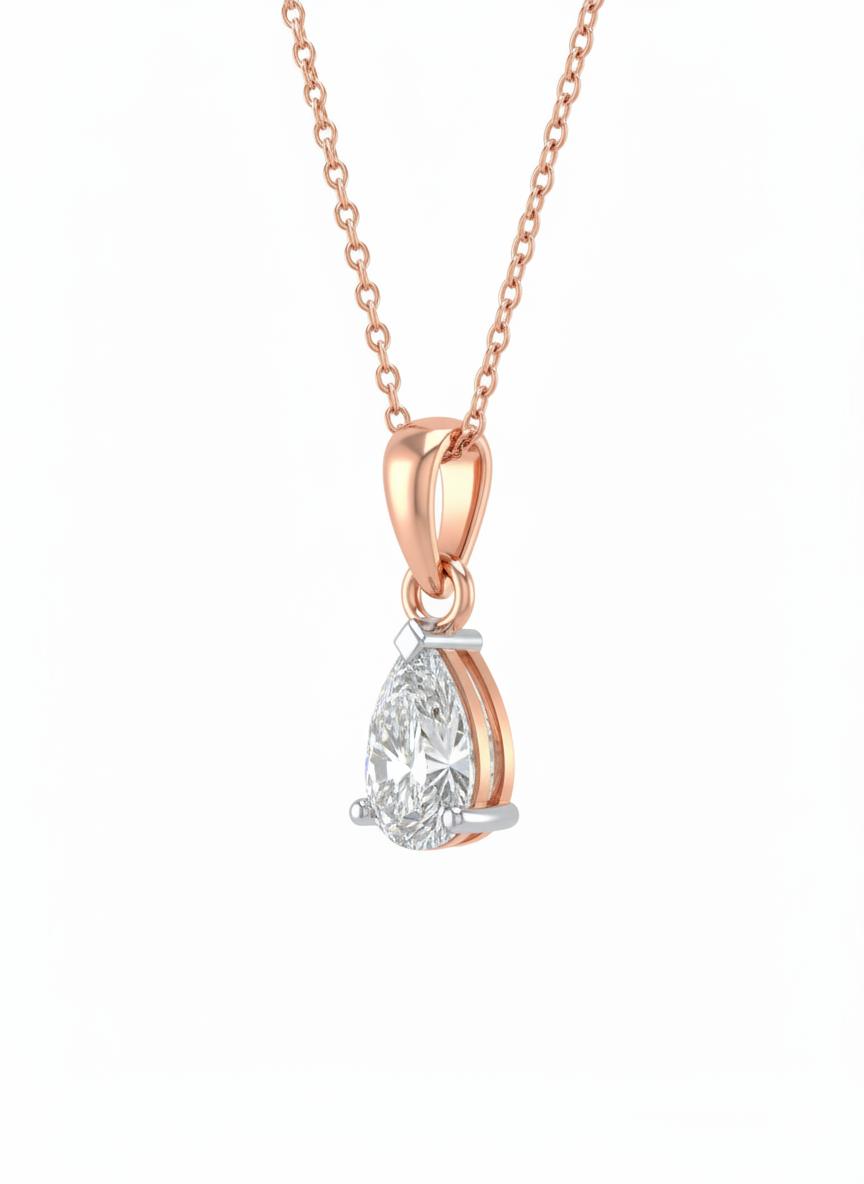 Rosé Tear Lab Grown Solitaire Pendant in 18K Rhodium Plated Rose Gold