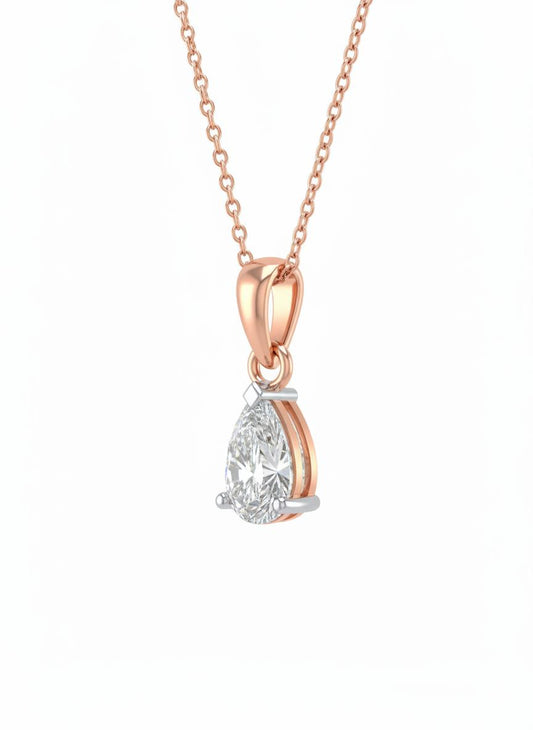 Rosé Tear Lab Grown Solitaire Pendant in 18K Rhodium Plated Rose Gold