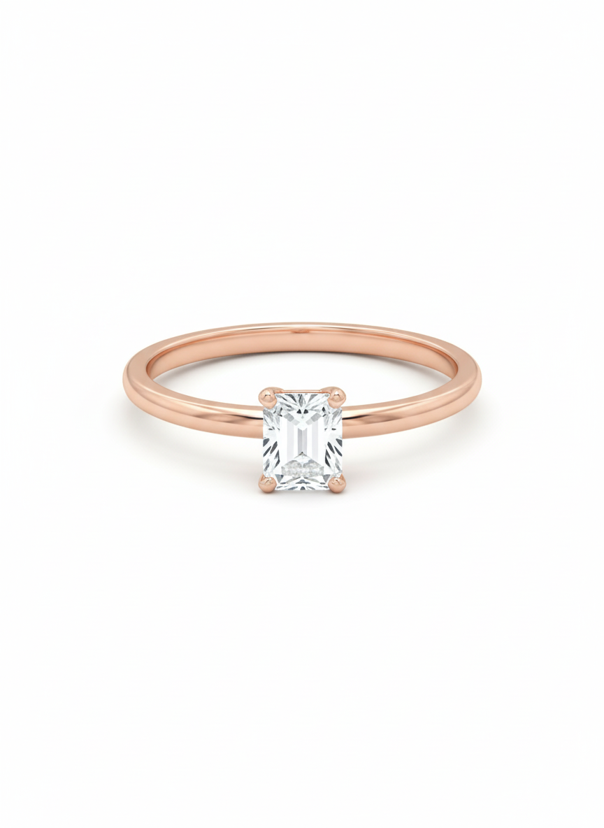 Regal Rectangle Lab-Grown Diamond Ring – 18kRose Gold Silver
