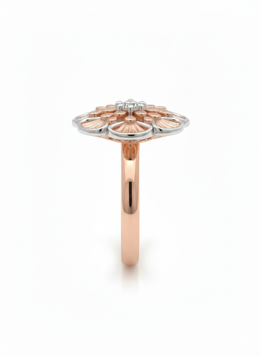 Mystic Petal Lab-grown Gem Ring: A layered petal ring in rose gold and rhodium