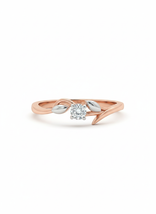 Liora Blossom Solitaire – 18K Rose Gold Rhodium-Plated Vine Band
