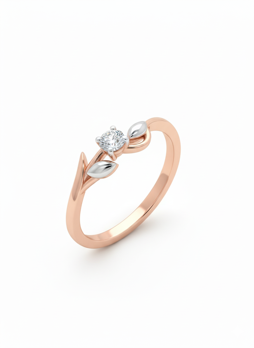 Liora Blossom Solitaire – 18K Rose Gold Rhodium-Plated Vine Band
