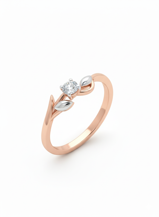 Liora Blossom Solitaire – 18K Rose Gold Rhodium-Plated Vine Band