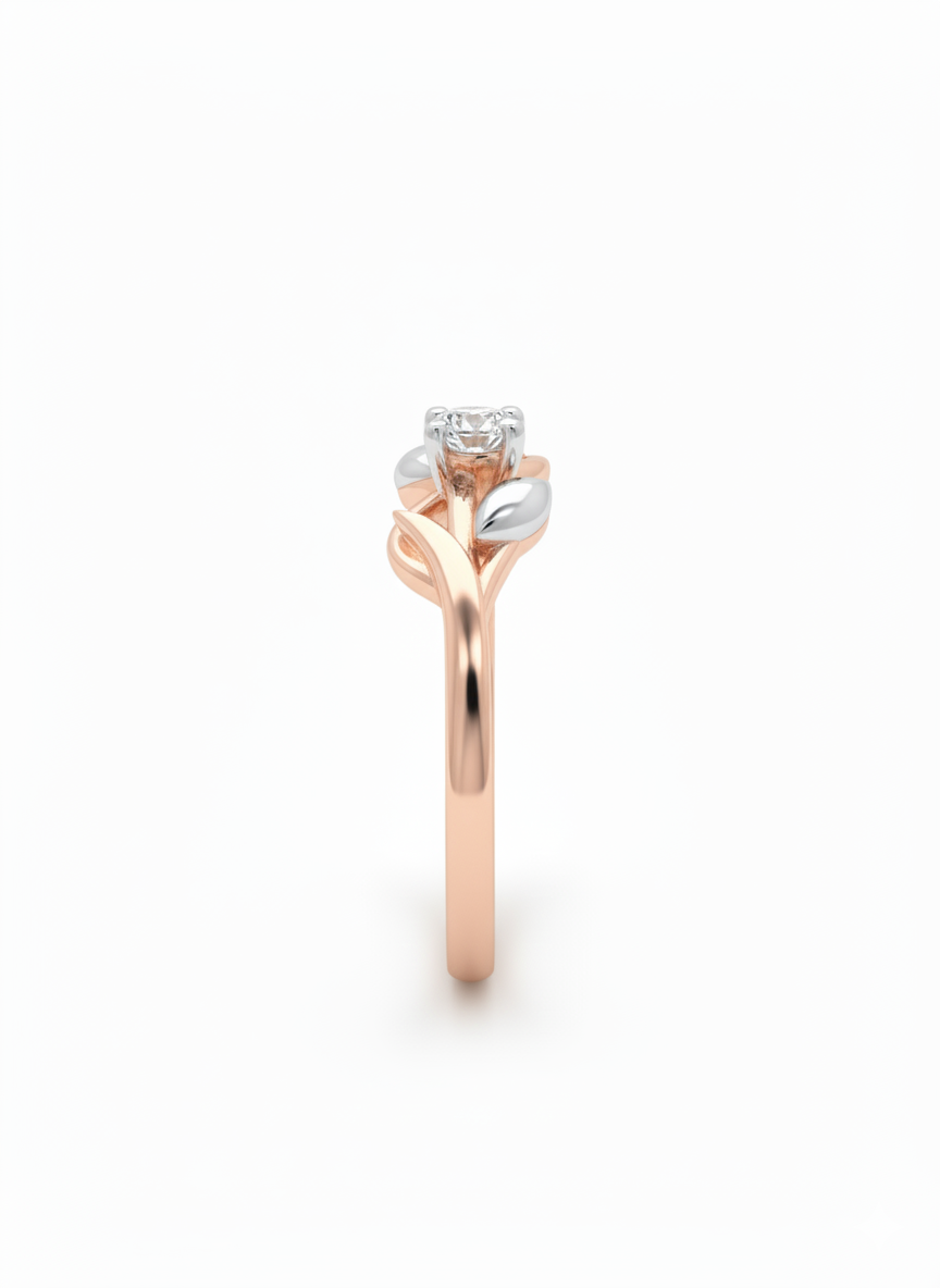 Liora Blossom Solitaire – 18K Rose Gold Rhodium-Plated Vine Band