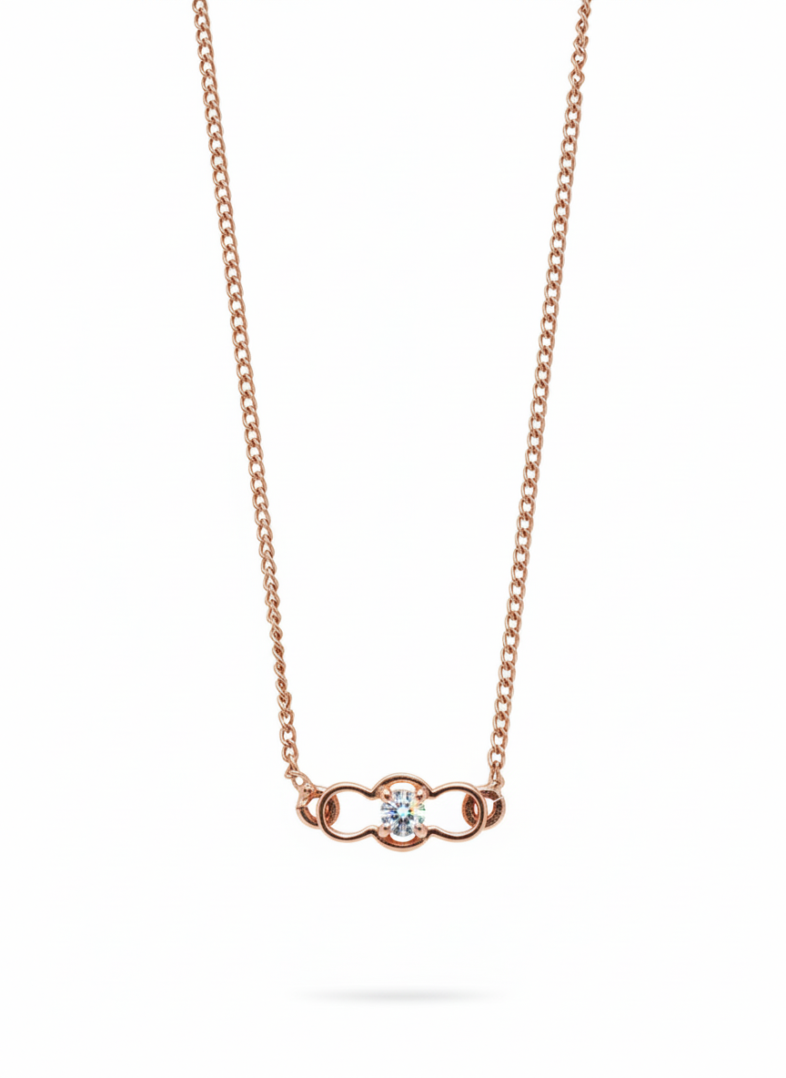 18K Rose Gold Rhodium Plated Infinity Link Pendant with Lab Grown Diamond centre