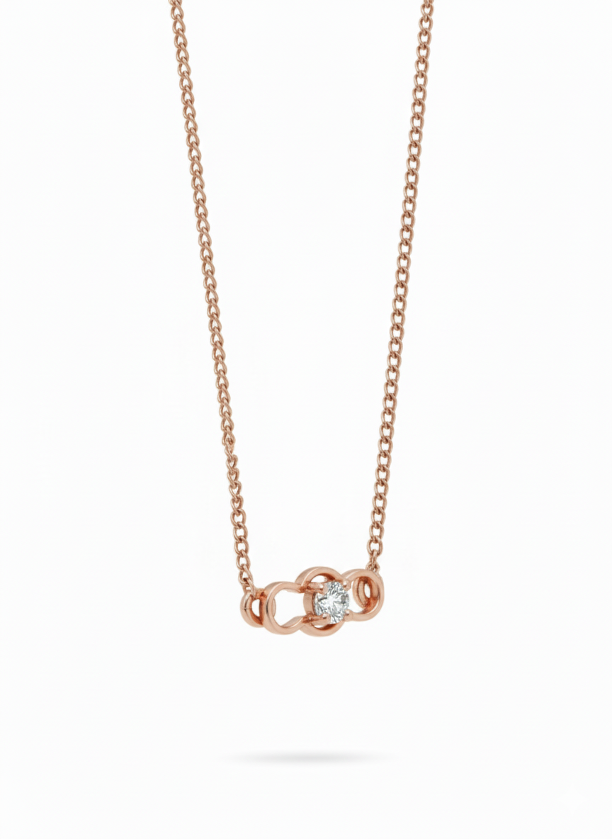 18K Rose Gold Rhodium Plated Infinity Link Pendant with Lab Grown Diamond centre
