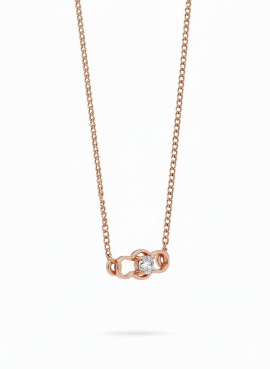 18K Rose Gold Rhodium Plated Infinity Link Pendant with Lab Grown Diamond centre