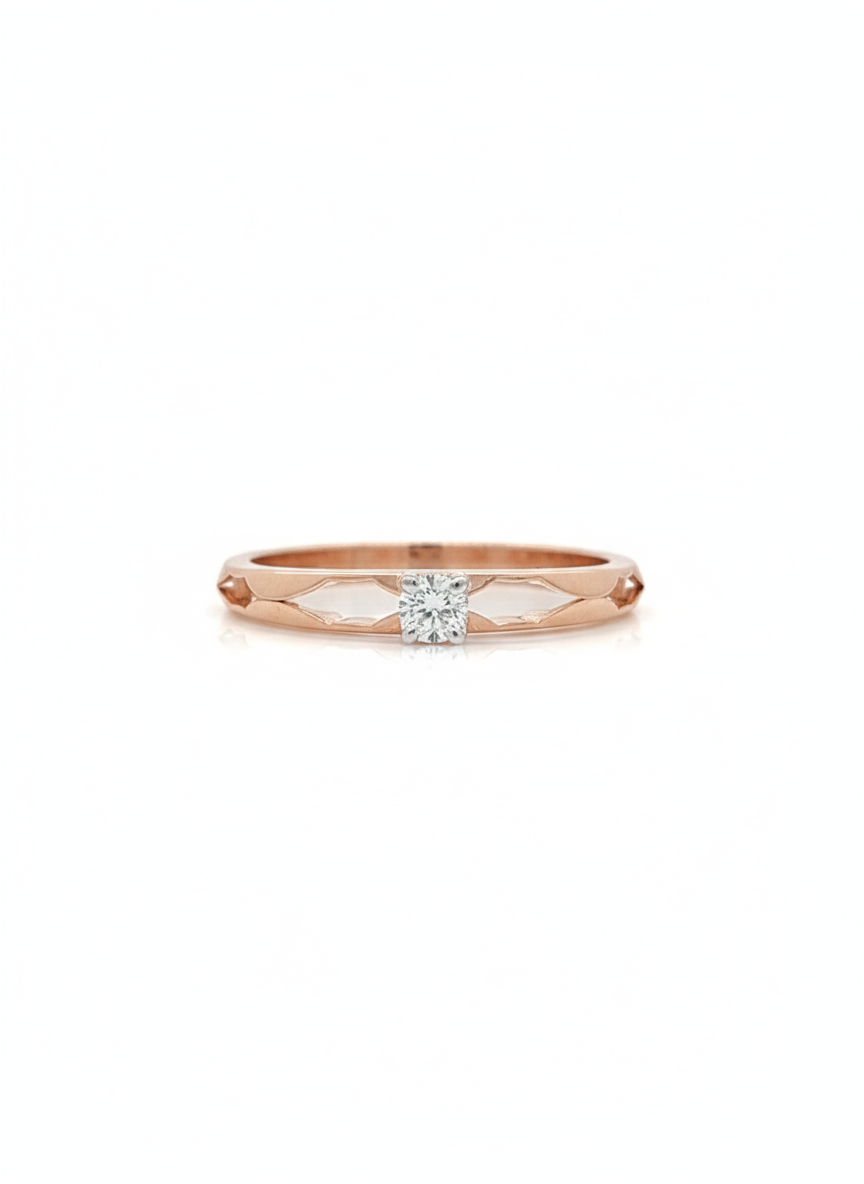 Lysette Linear Diamond Ring – 18K Rose Gold with Rhodium-Plated Edges