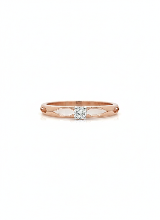 Lysette Linear Diamond Ring – 18K Rose Gold with Rhodium-Plated Edges