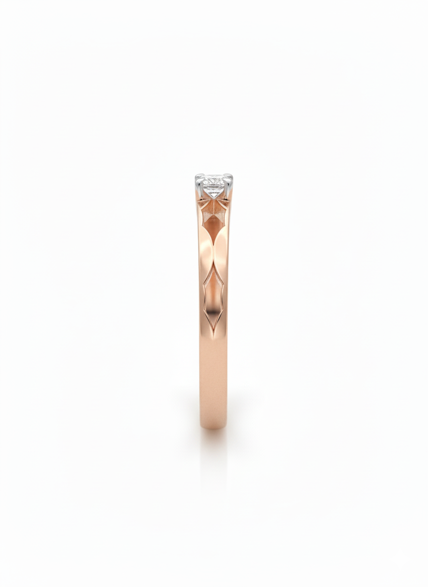 Lysette Linear Diamond Ring – 18K Rose Gold with Rhodium-Plated Edges