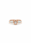 Evelyn Leaf Halo Ring – 18K Rose Gold with Rhodium Detailing and Lab Diamond