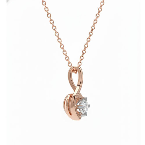 Serenelle Curve Diamond Pendant with Chain – 18K Rose Gold Rhodium Plated