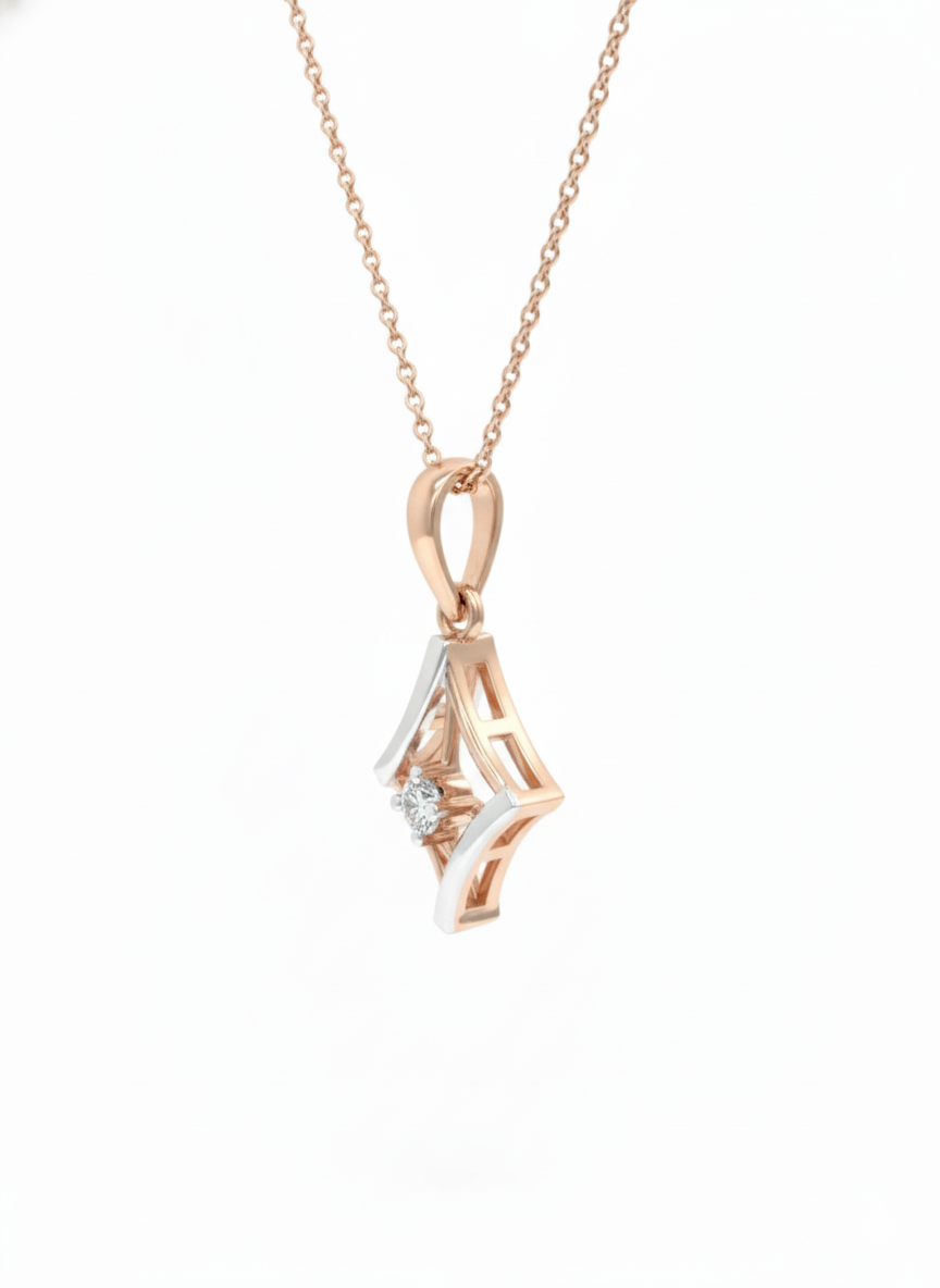 Cresent Edge Pendant with Chain – 18K Rose Gold Rhodium Plated