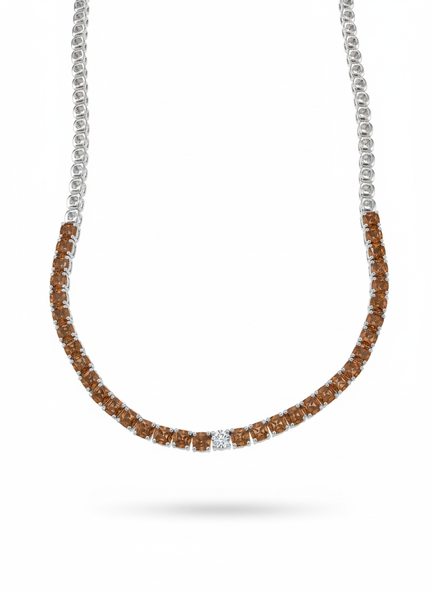 Celest Amber Glow Gradient Diamond Necklace -18K White Gold Rhodium Plated