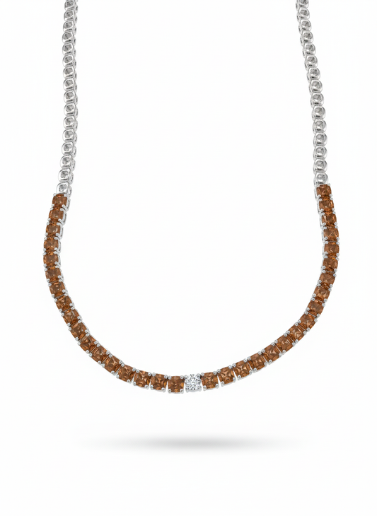 Celest Amber Glow Gradient Diamond Necklace -18K White Gold Rhodium Plated