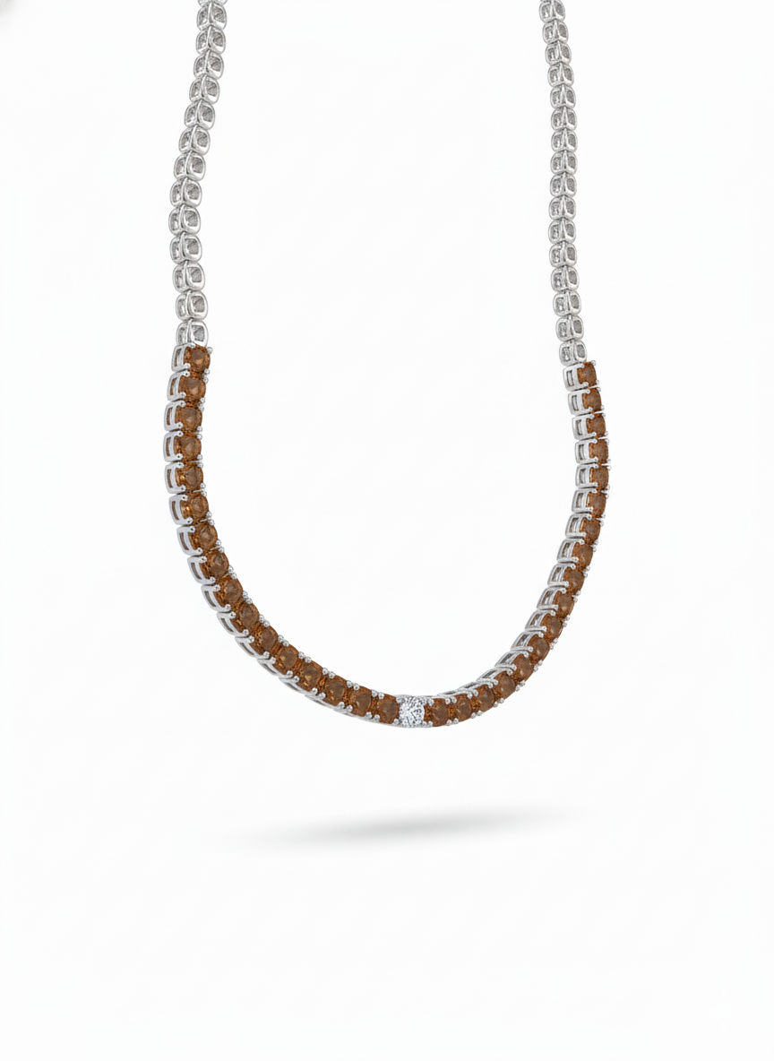 Celest Amber Glow Gradient Diamond Necklace -18K White Gold Rhodium Plated
