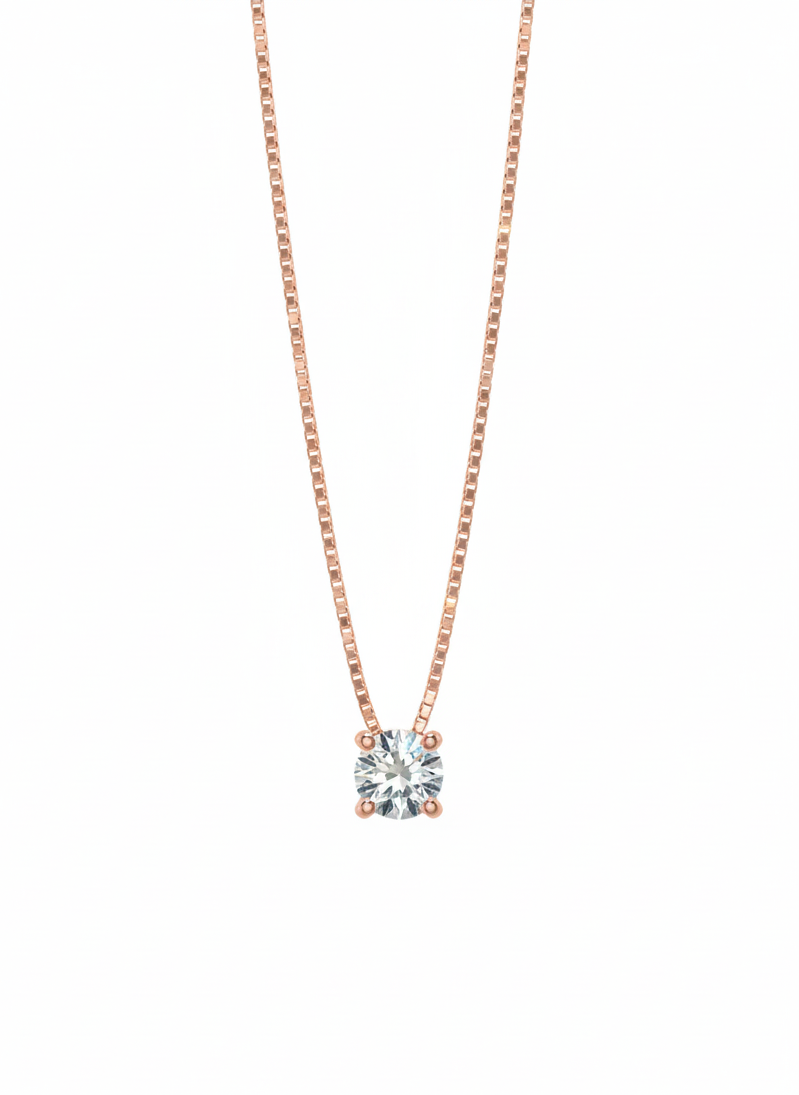 Sleek Circle Solitaire Pendant with Chain – 18K Rose Gold Rhodium Plated