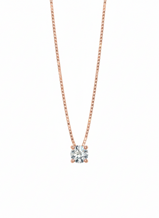 Sleek Circle Solitaire Pendant with Chain – 18K Rose Gold Rhodium Plated