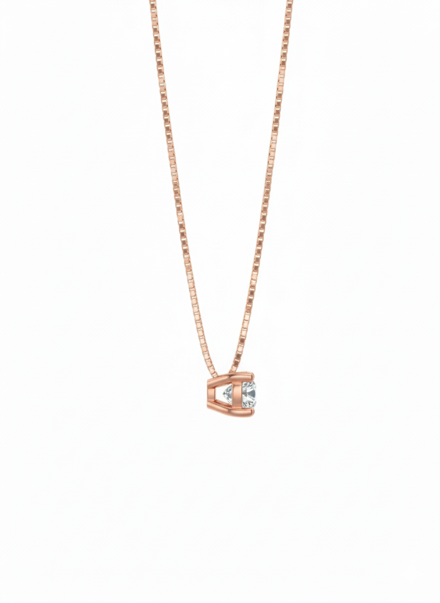Sleek Circle Solitaire Pendant with Chain – 18K Rose Gold Rhodium Plated