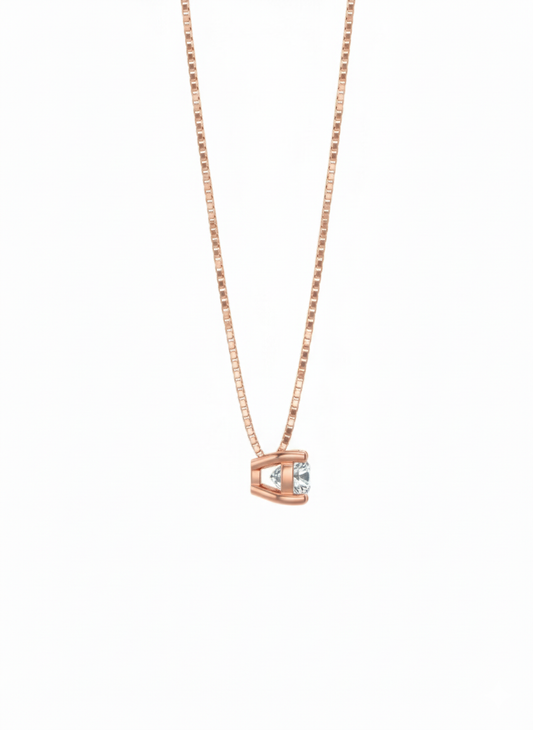 Sleek Circle Solitaire Pendant with Chain – 18K Rose Gold Rhodium Plated