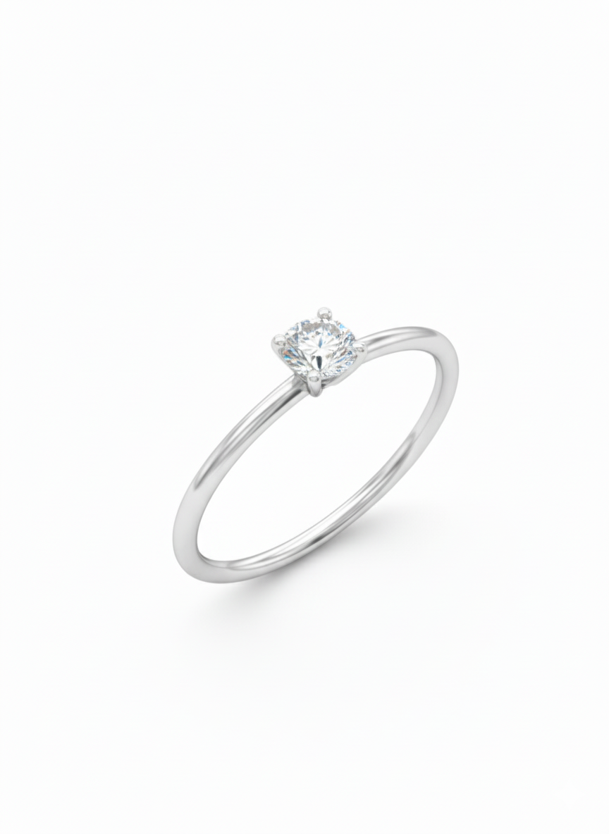 Sophisticated Fine Centre Ring – 18K White Gold Rhodium Plated