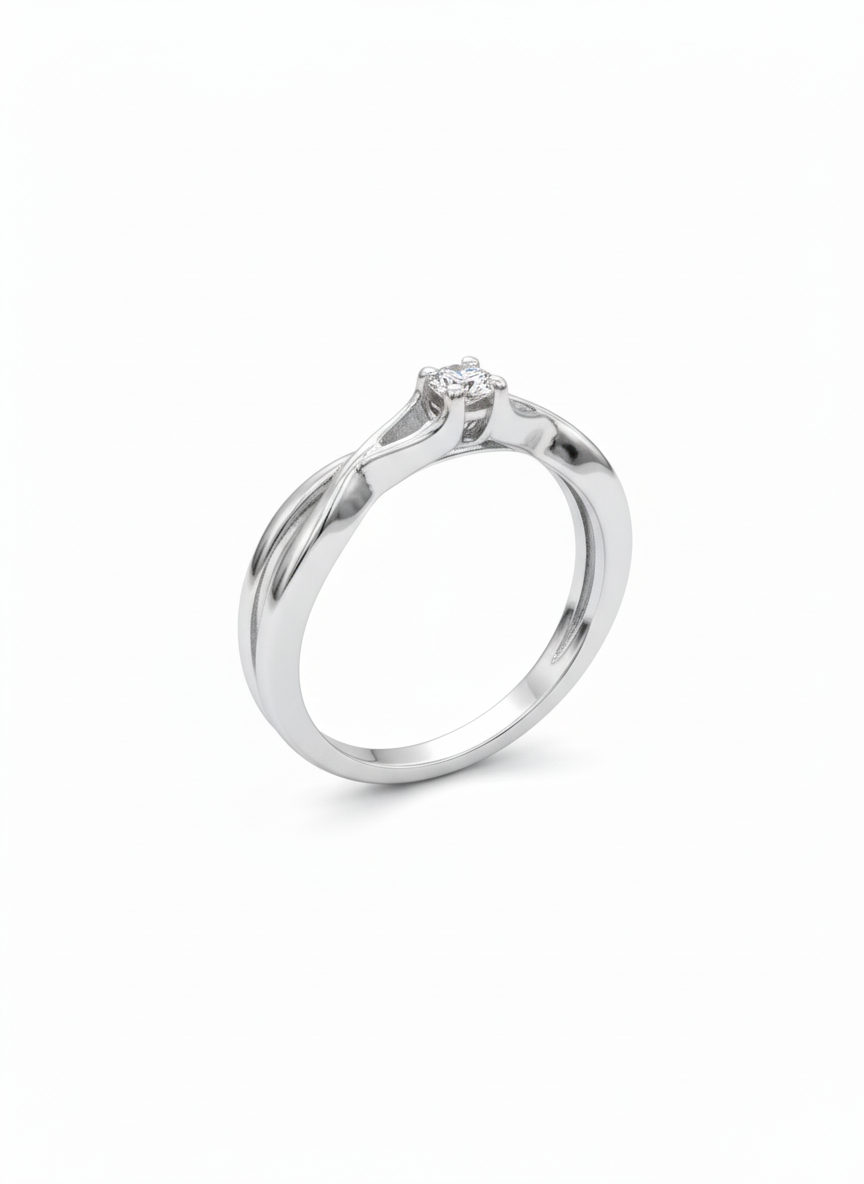 Sculpted Crossband Ring – 18K White Gold Rhodium Plated