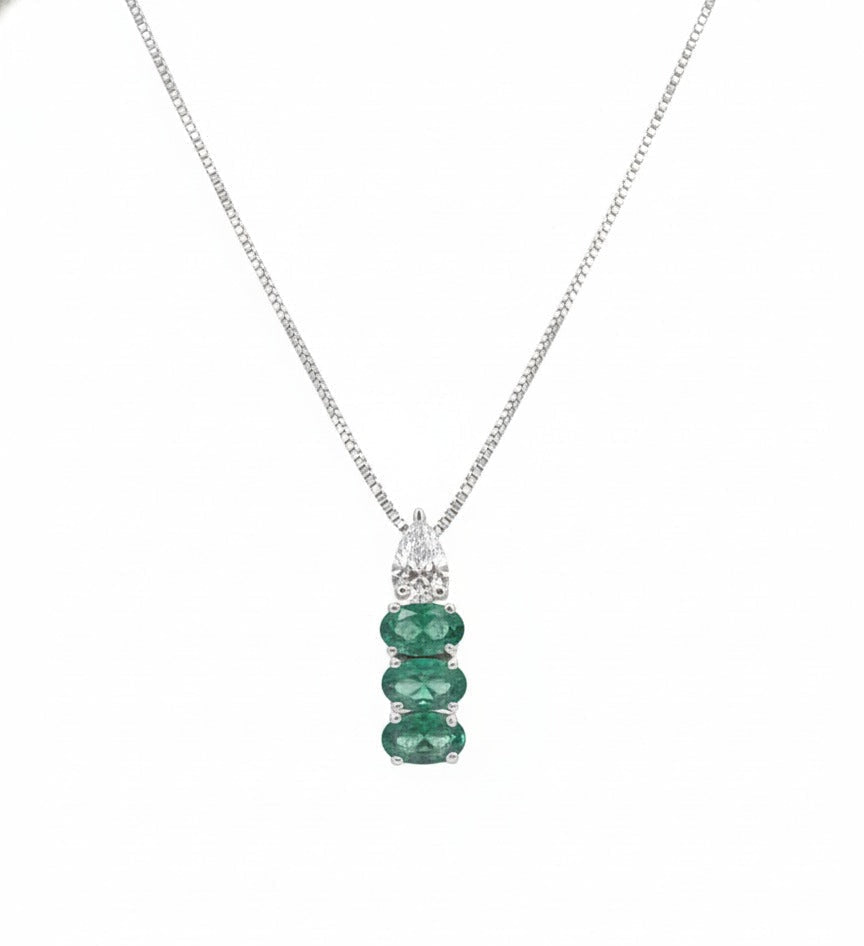 Amira Emerald Drop Pendant Chain – 18K White Gold Rhodium Plated
