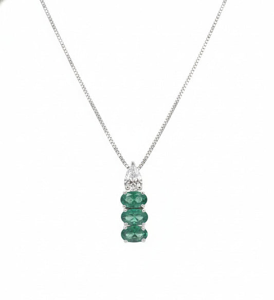 Amira Emerald Drop Pendant Chain – 18K White Gold Rhodium Plated
