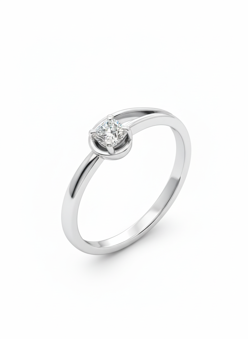 One Curve Sparkle Ring – 18K White Gold Rhodium Plated