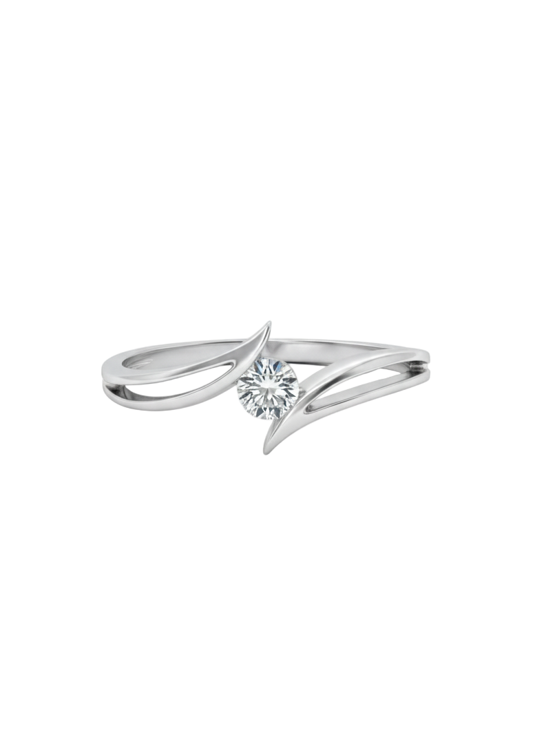 Diamond Embraced by Curves Ring in 18K White Gold Rhodium Plated