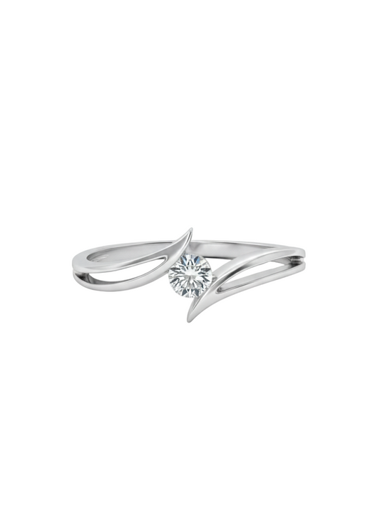 Diamond Embraced by Curves Ring in 18K White Gold Rhodium Plated