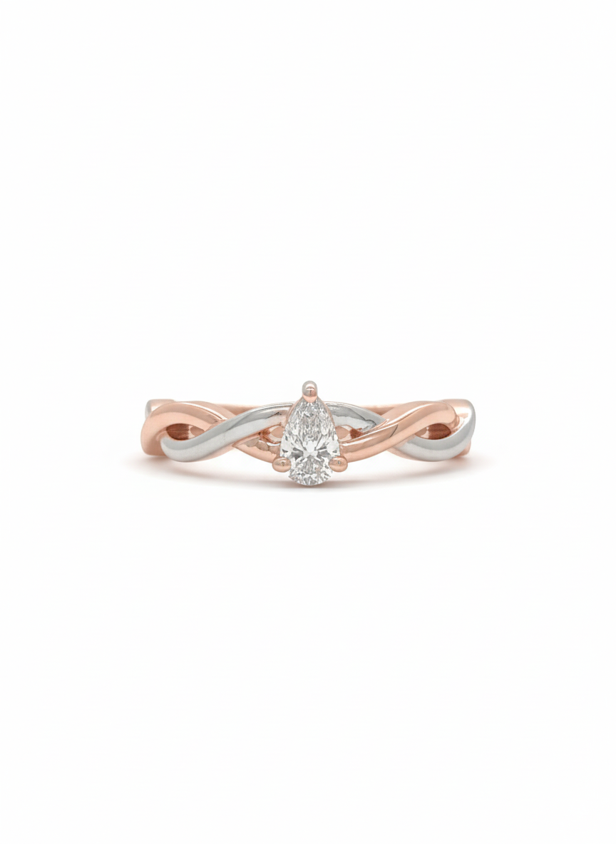 The Duet Braid Pear Lab Diamond Ring, Crafted in 18k Rose Gold and Rhodium Plate