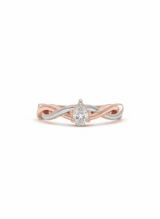 The Duet Braid Pear Lab Diamond Ring, Crafted in 18k Rose Gold and Rhodium Plate