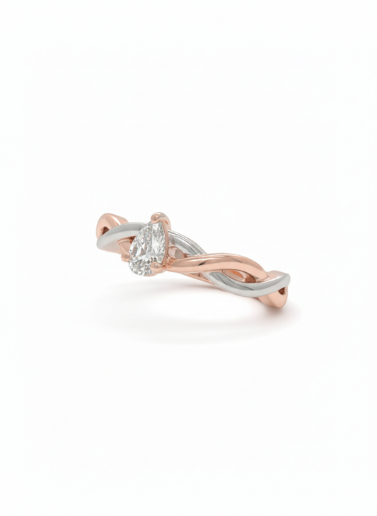 The Duet Braid Pear Lab Diamond Ring, Crafted in 18k Rose Gold and Rhodium Plate