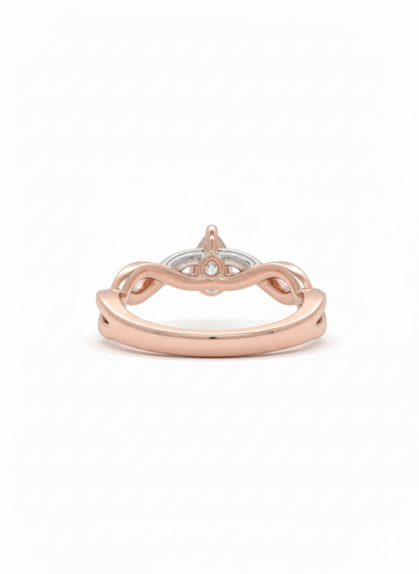 The Duet Braid Pear Lab Diamond Ring, Crafted in 18k Rose Gold and Rhodium Plate