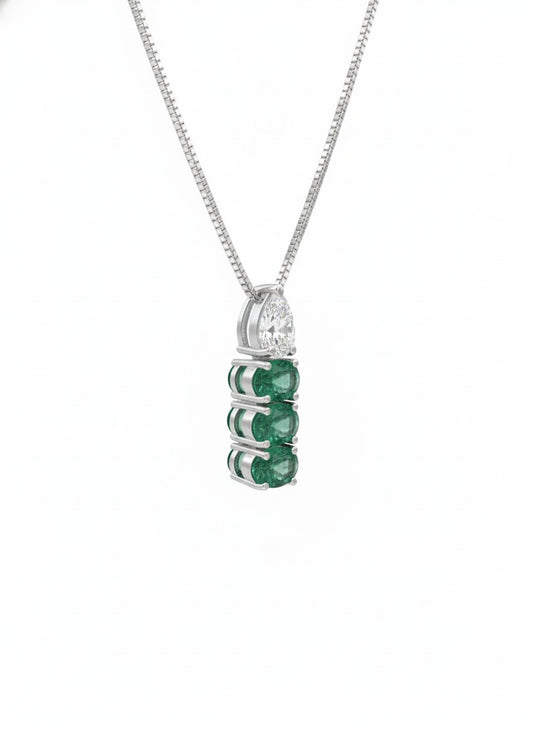 Amira Emerald Drop Pendant Chain – 18K White Gold Rhodium Plated