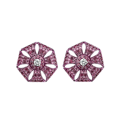 Crimson Bloom Studs Diamond Earrings