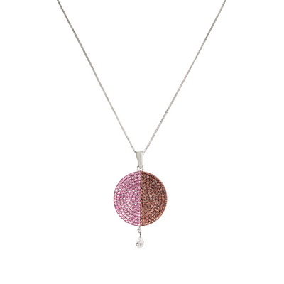 Pink Brown Dual Tone Diamond Circle Necklace