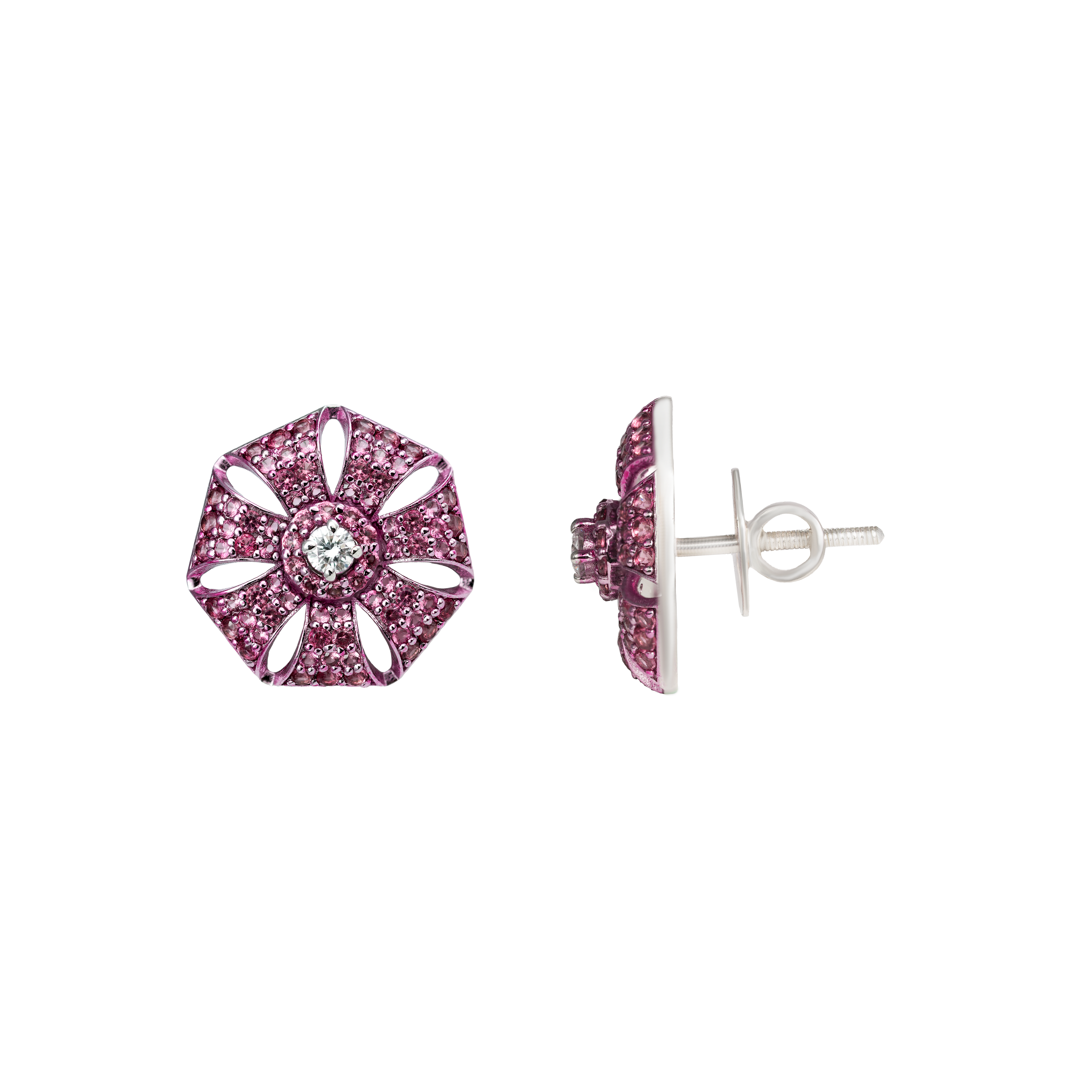 Crimson Bloom Studs Diamond Earrings