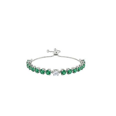 Green Quartz & Lab Diamond Adjustable Tennis Bracelet. White Gold