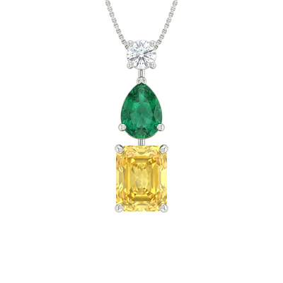 Emerald & Yellow Sapphire Lab Grown Diamond Drop Pendant with Chain