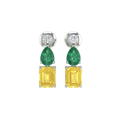Emerald Citrine Drop Diamond Earrings