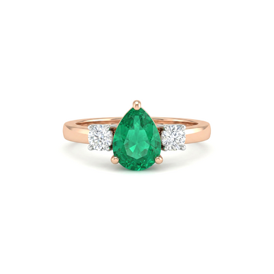 Green Emerald Pear Three Stone Lab Diamond Ring
