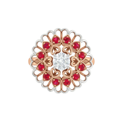 Ornate Roselle Flower Diamond Ring