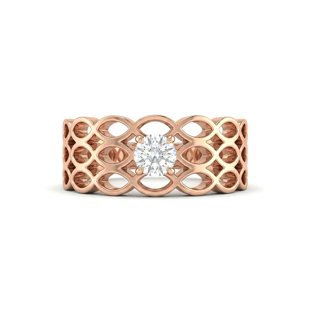 Floral Lattice Solitaire Lab Diamond Ring in Rose Gold