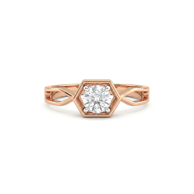 Hexagon Frame Solitaire Diamond Ring