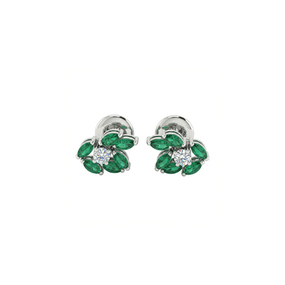 Emerald Petal Stud Diamond Earrings